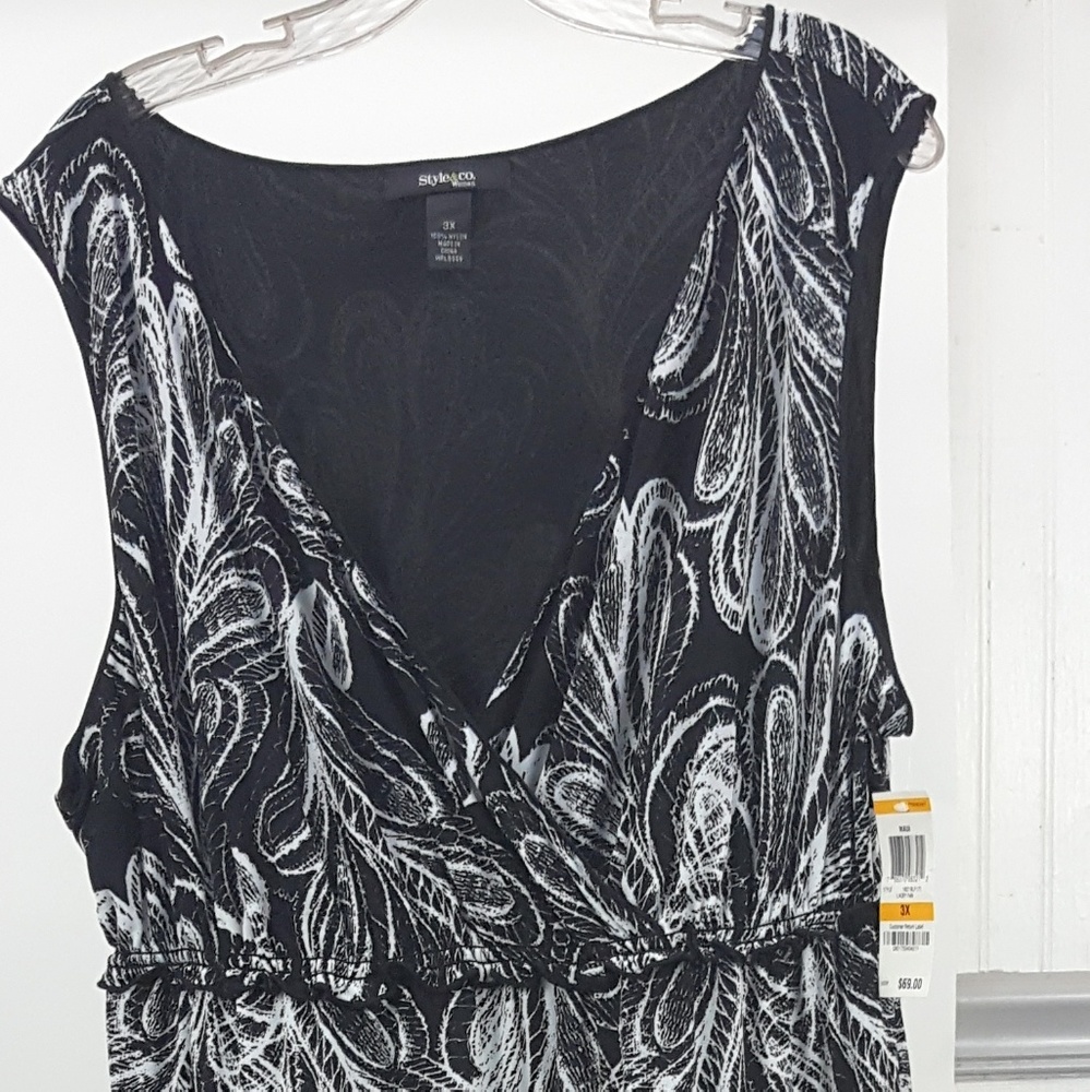 Style&Co.Women Black & White 3x Lacy fan Fan Dress